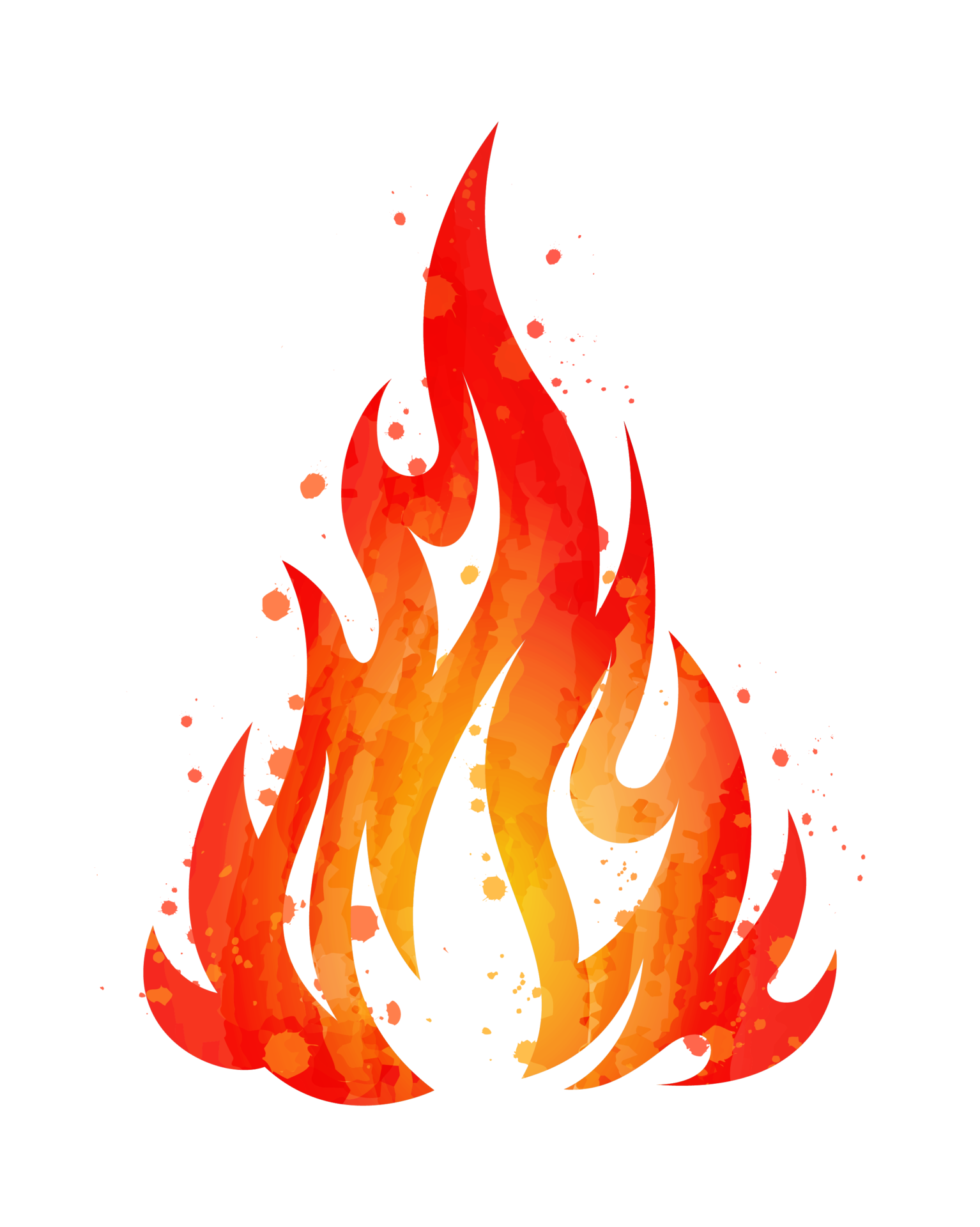 Watercolor painted blazing red flame fire fireball illustration clipart