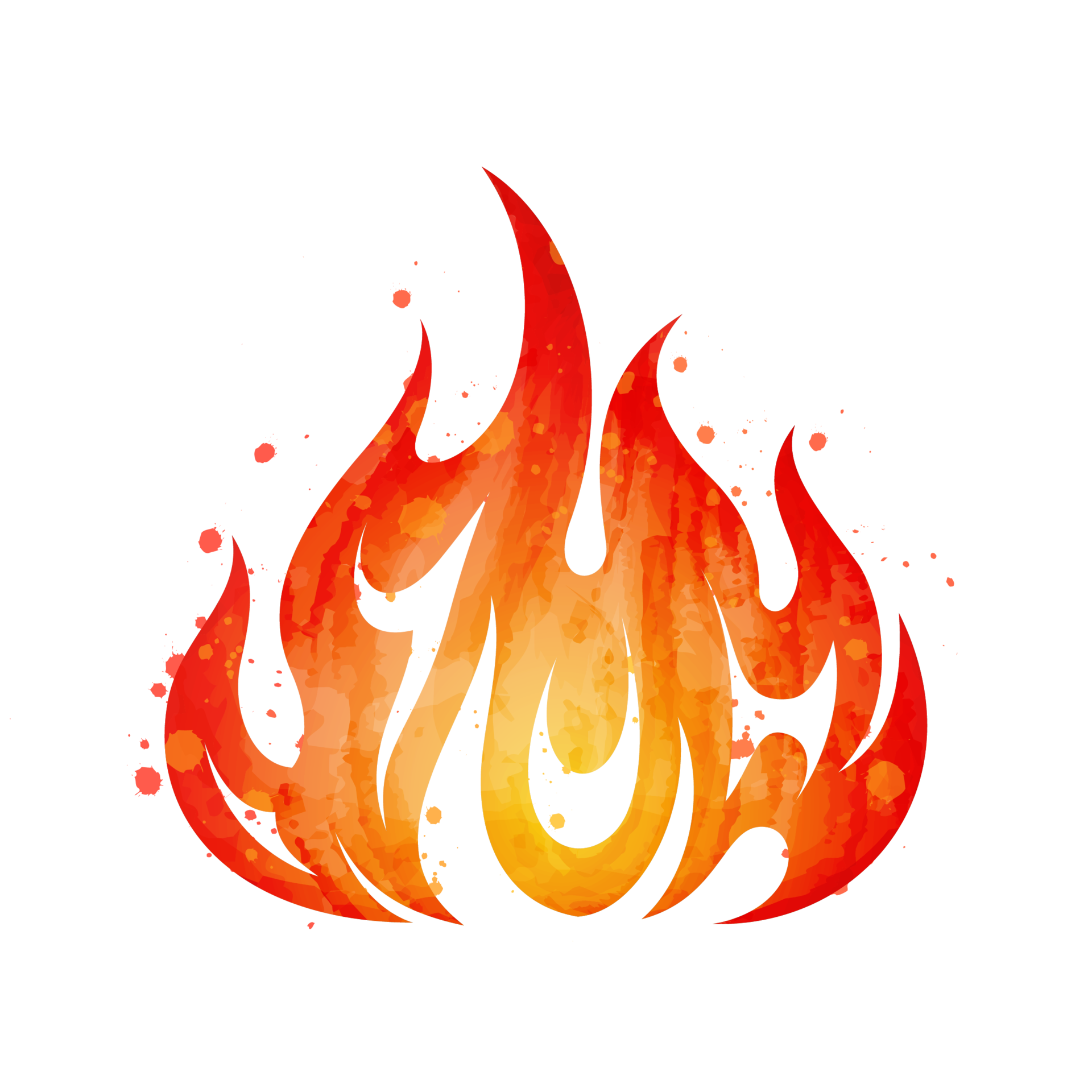 Watercolor painted blazing red flame fire fireball illustration clipart