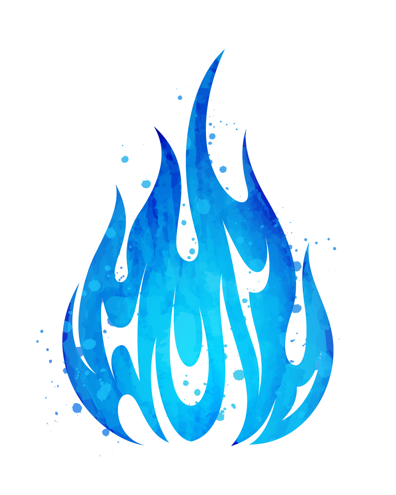 Watercolor painted blazing blue flame fire fireball illustration