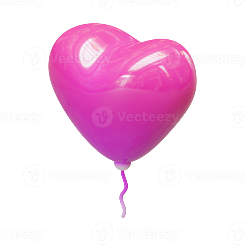 Valentine Heart Shaped Balloon Isometric 3D Render Element png