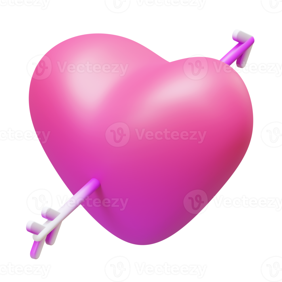 Valentine Heart And Arrow Isometric 3D Render Element png