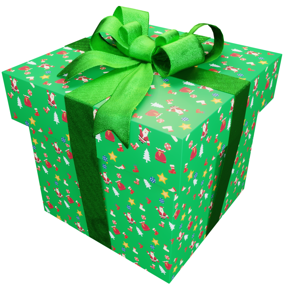 Christmas present of Christmas decors striped present with green ribbon png