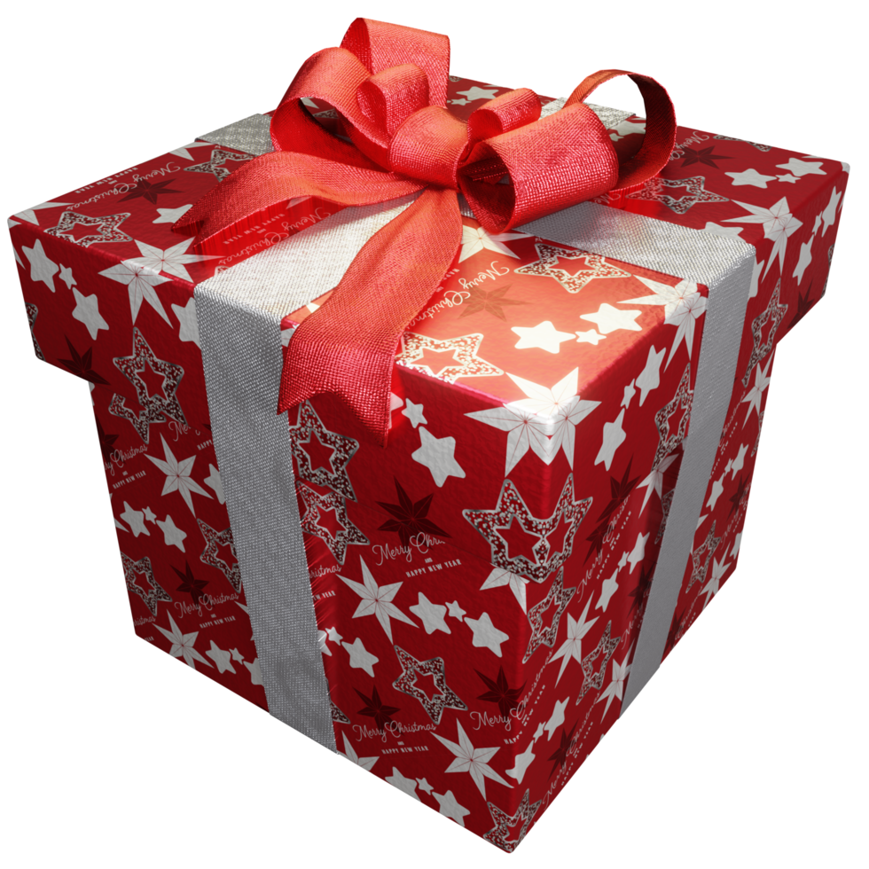 cube of red star striped present box with red bow png