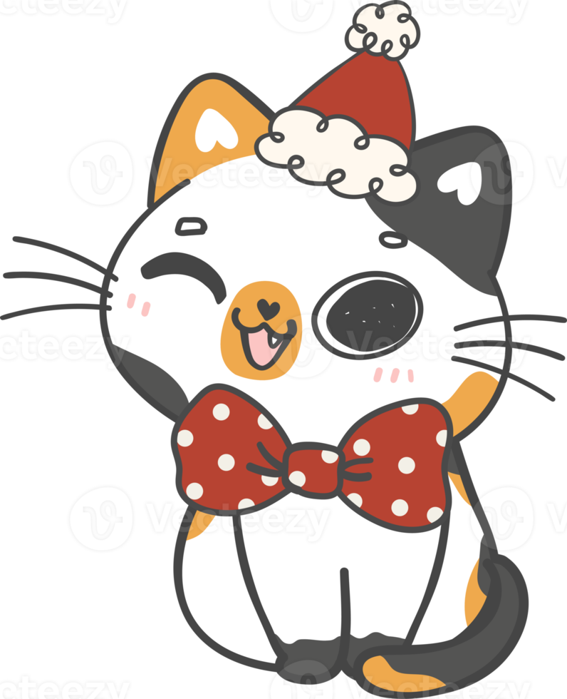 Cute happy Christmas Santa Calico cat cartoon png