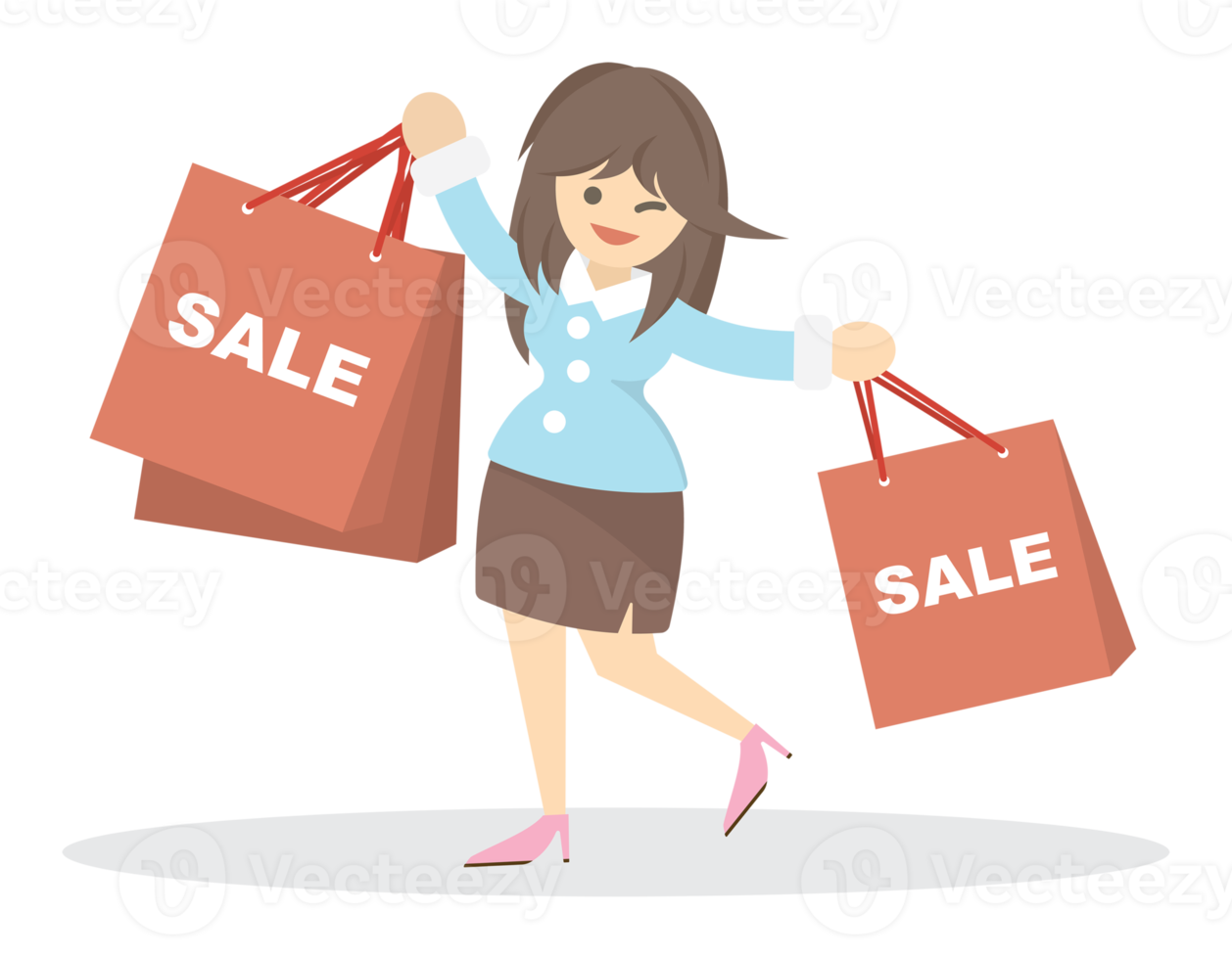 happy women with a lot of shopping bags in hands during the sale or discount at the end of season. Cartoon flat illustration isolated. png