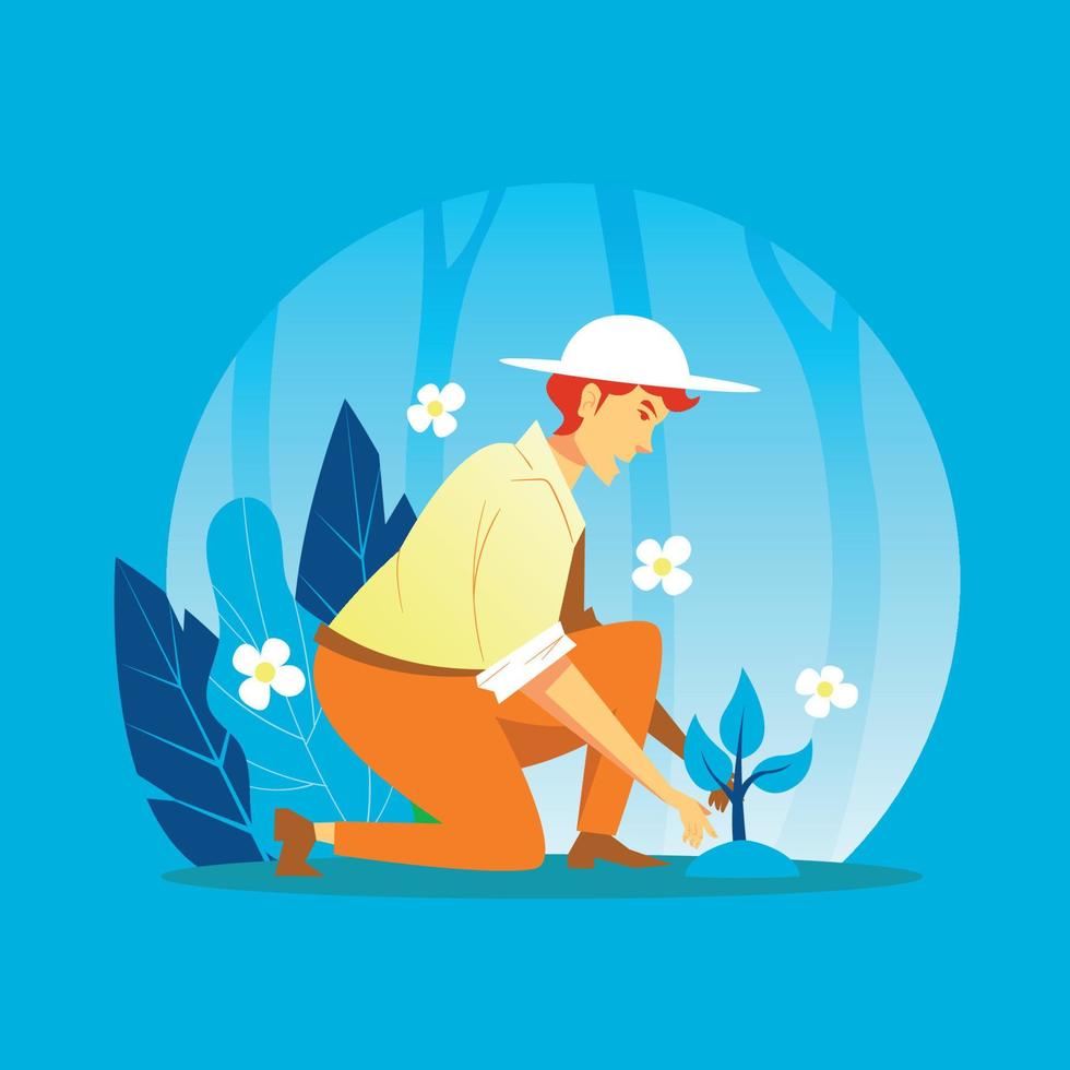 A Man Planting a Sapling vector