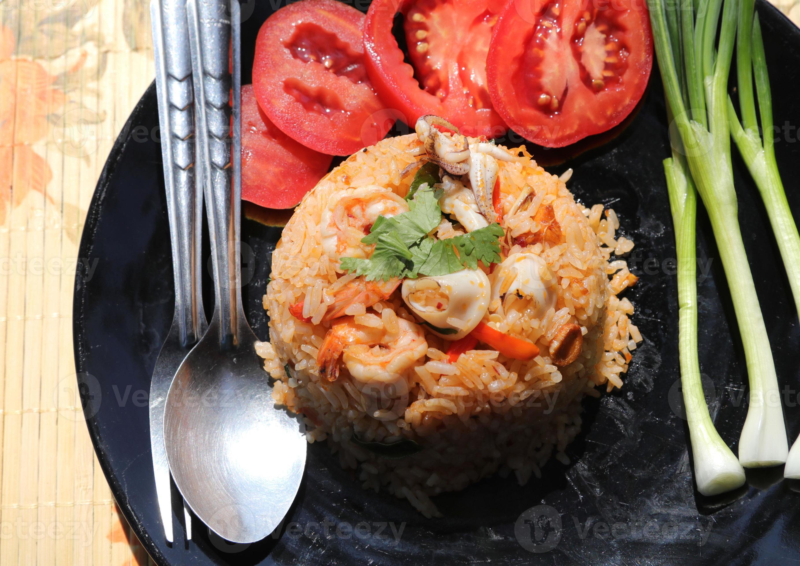 Chili Paste Fried Rice Tom Yum Squid and Shrimp with spicy flavor