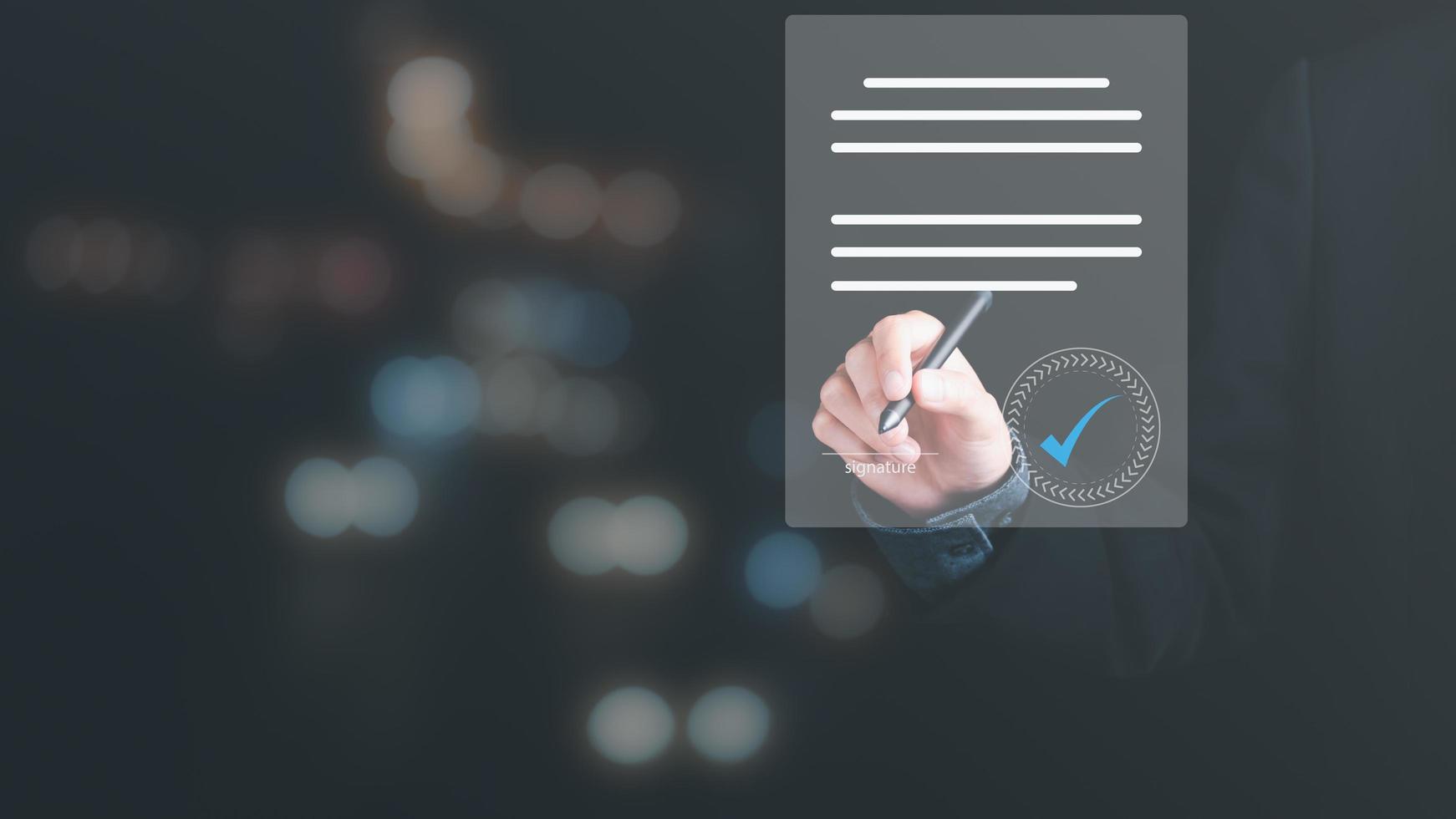 a man reviewing and managing business documents and agreements online,signing a business contract approval of contract documents confirmation or warranty certificate,employment idea, project review photo