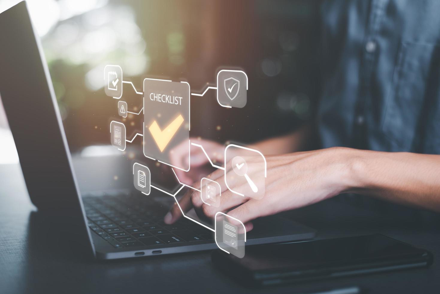 man showing check mark icon,concepts of code of conduct, rules and policies, corporate governance documents, terms and conditions,Documents with check box items,Verification process for accuracy photo