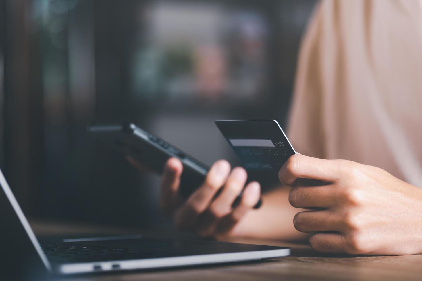 Businessman mobile payment with technology, wallet app, banking and online shopping,Wireless financial transactions,Shopping service on The online web,Consumer society photo