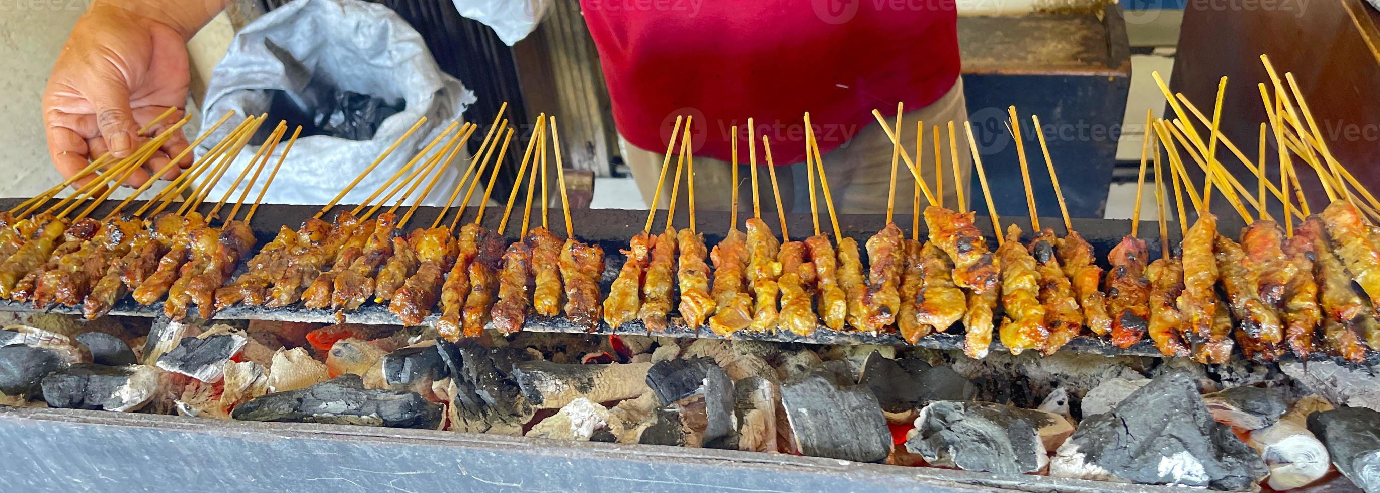 very flavorful beef satay meat grilled over charcoal, beef skewer