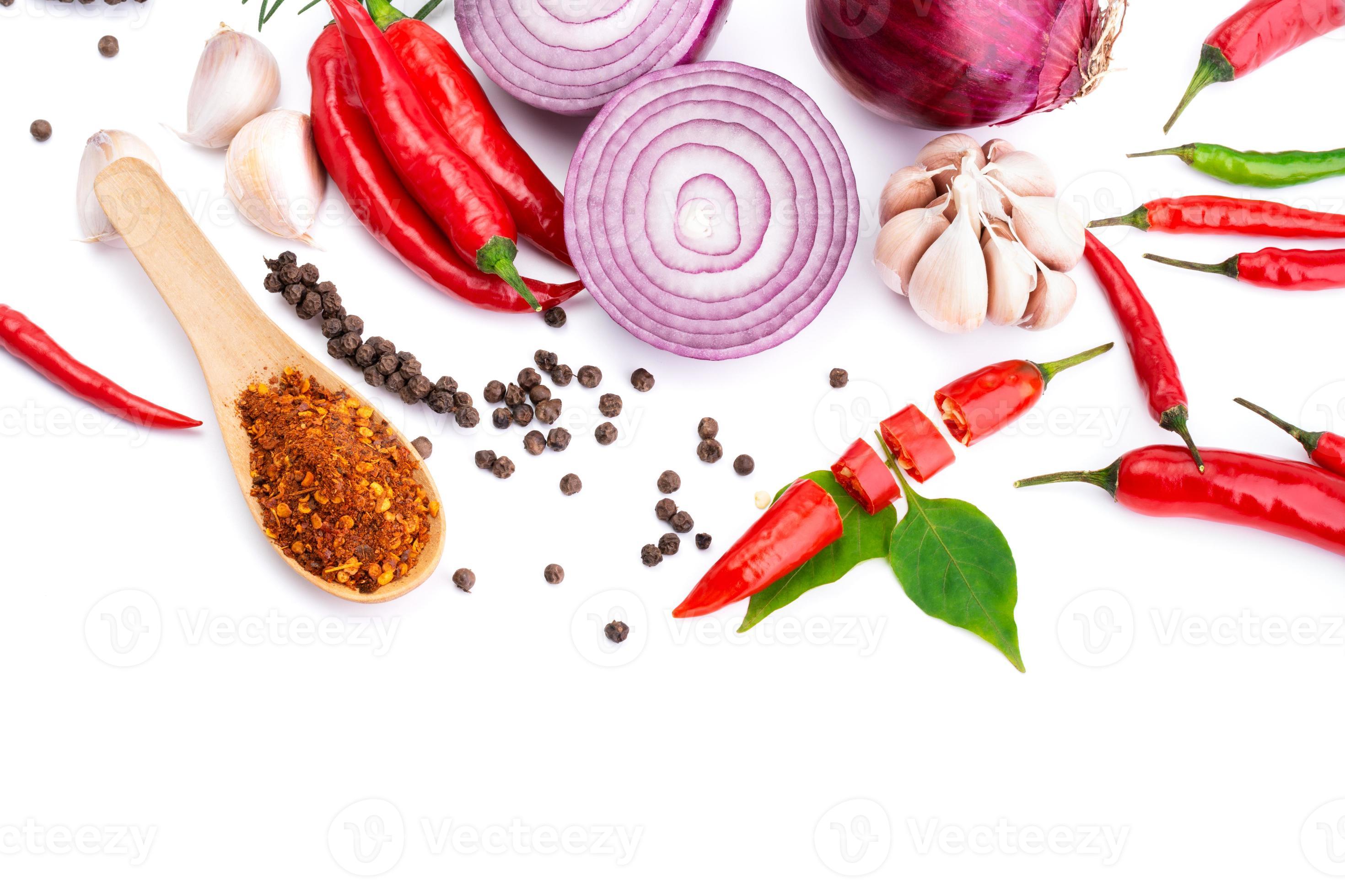 Composition of various herbs and spices vegetables rosemary pepper