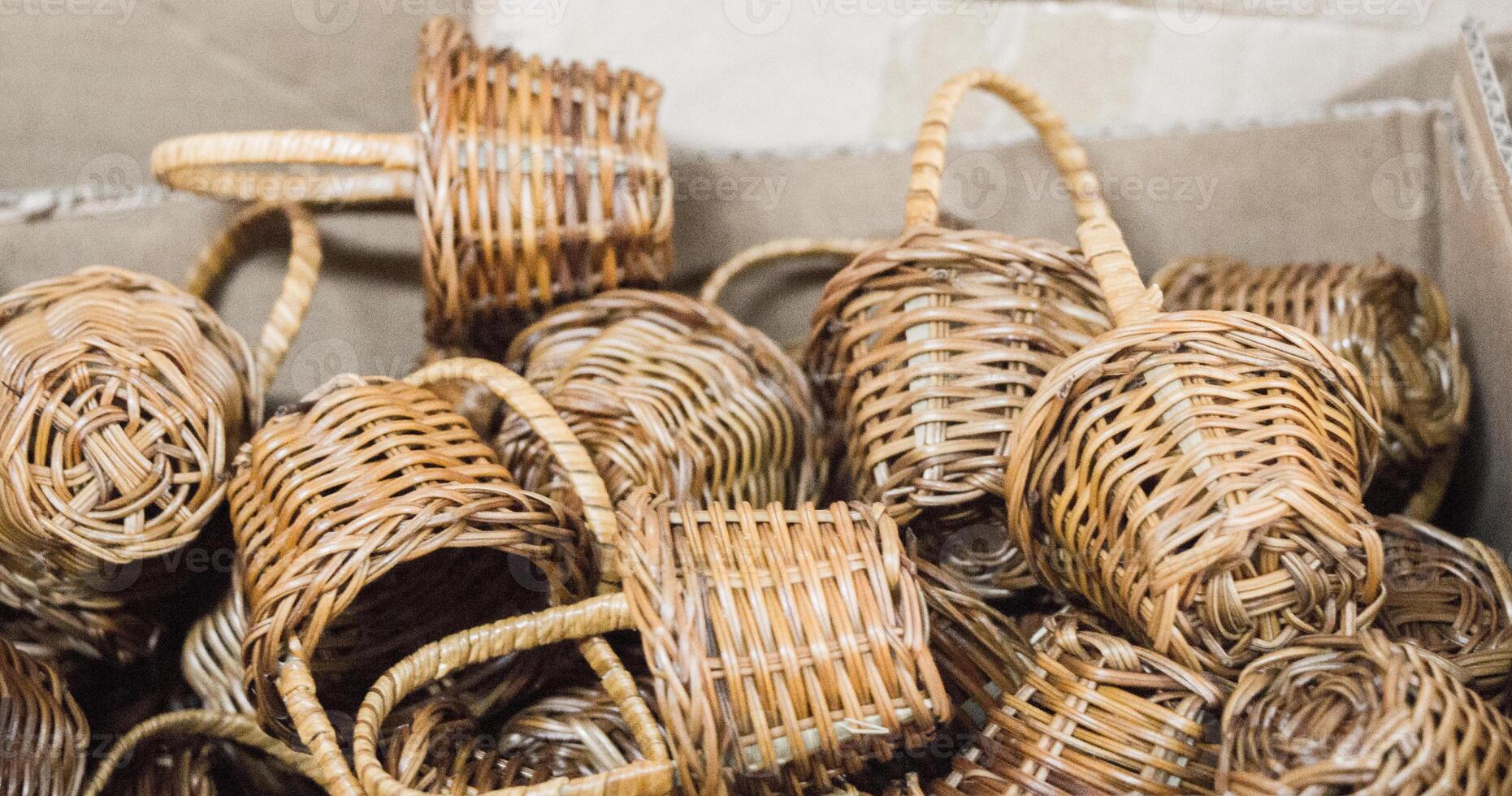 Empty wicker baskets for sale 16021761 Stock Photo at Vecteezy