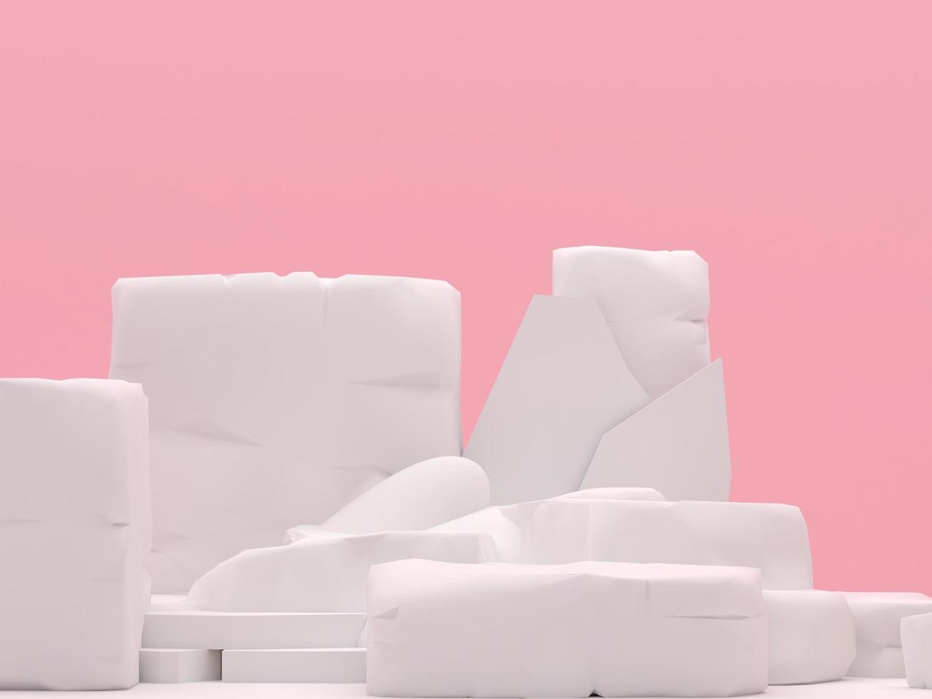 white stone podium products display minimal mockup 3d render. scene front view pink room and pink background podium shape nature. stand show cosmetic product. Stage showcase on pedestal podium. photo