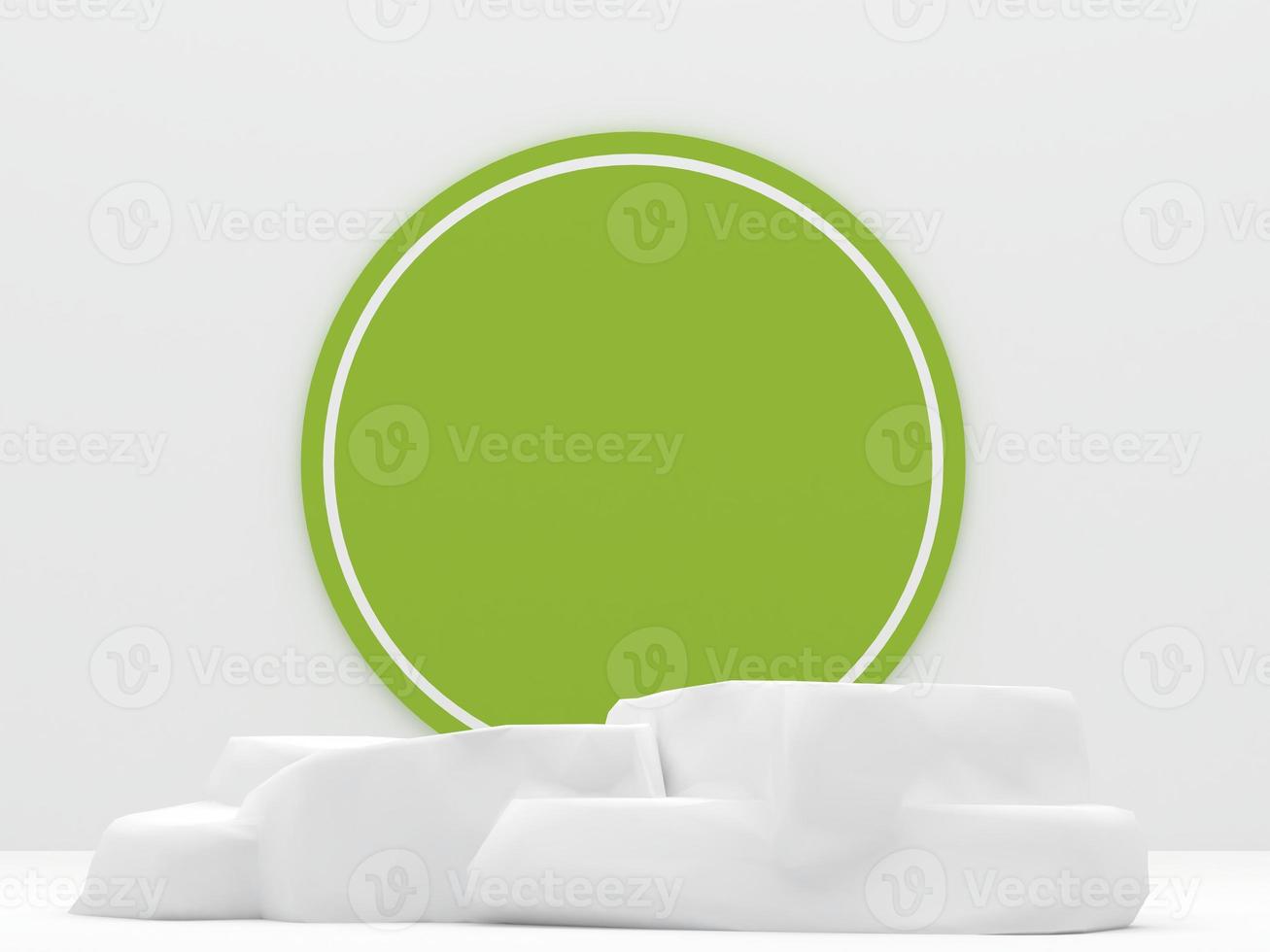 white stone podium products display minimal mockup 3d render. front view white room, lime green circle background podium shape nature. stand show cosmetic product. Stage showcase on pedestal podium. photo