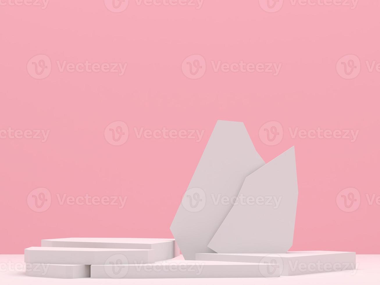 white stone podium products display minimal mockup 3d render. scene front view pink room and pink background podium shape nature. stand show cosmetic product. Stage showcase on pedestal podium. photo