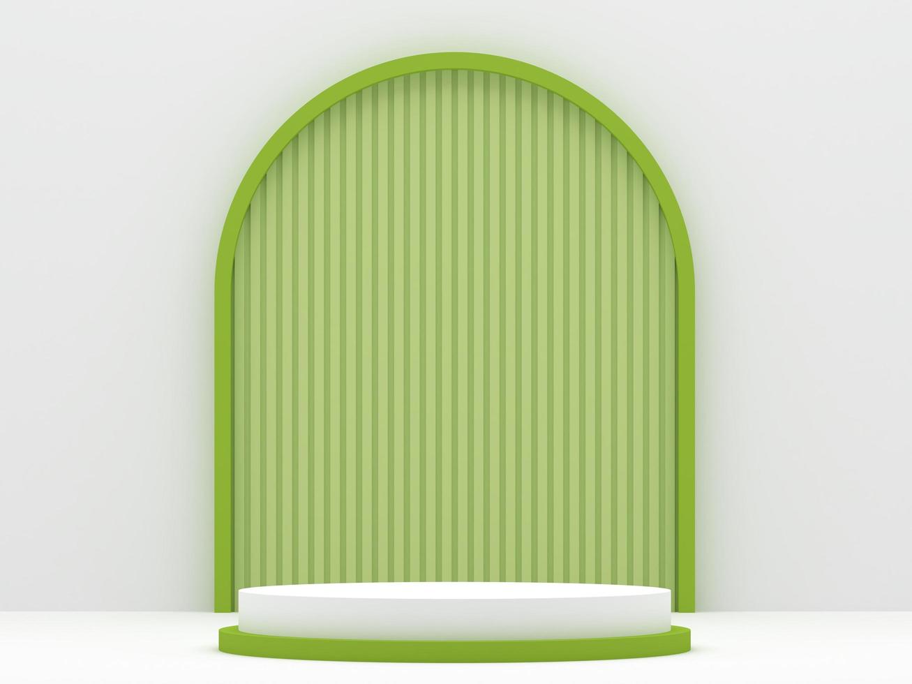 geometry podium products display minimal mockup 3d render. front view white room, lime green arch background podium shape geometric. stand show cosmetic product. Stage showcase on pedestal podium. photo