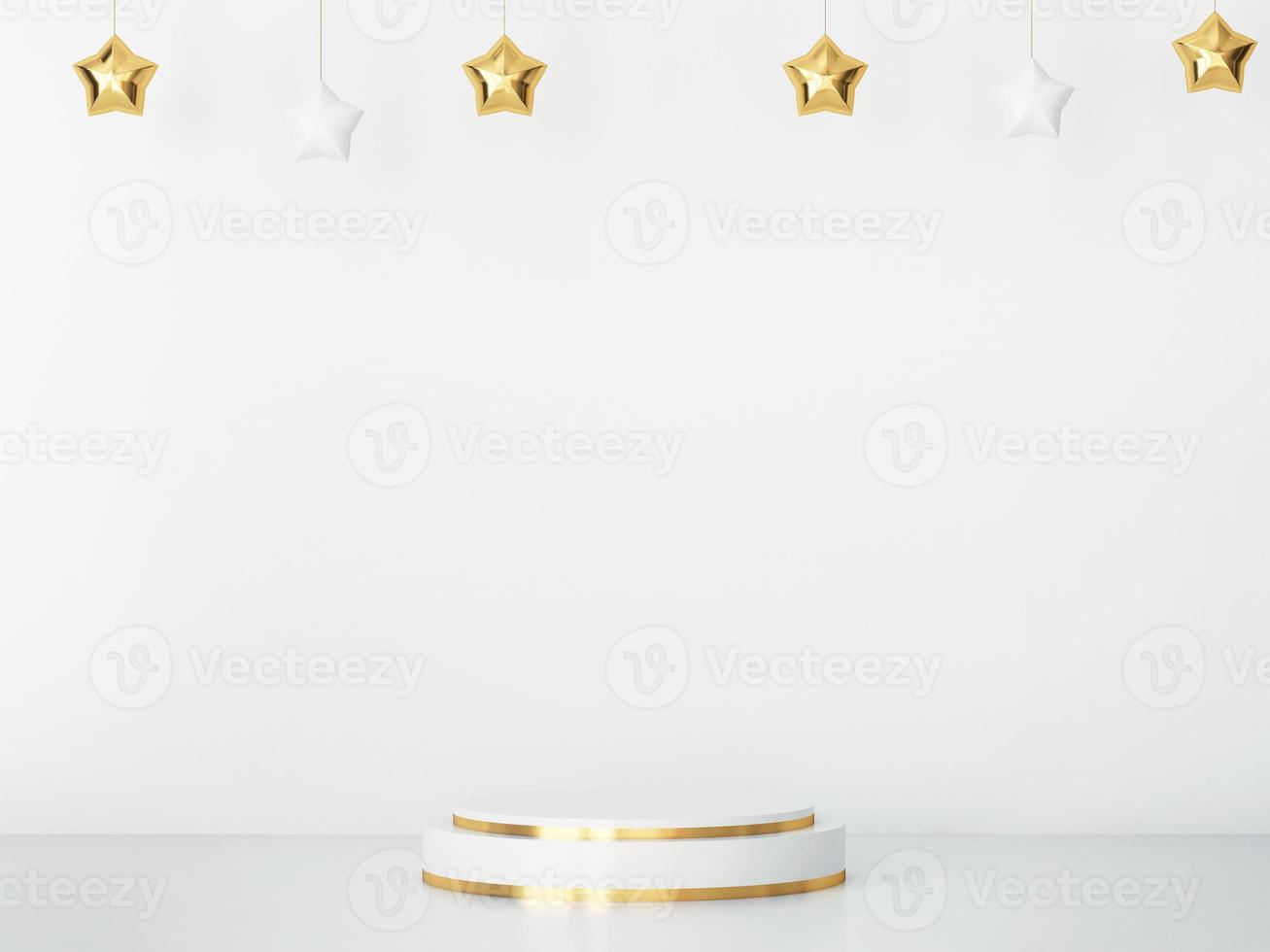 christmas pedestal podium concept. scene with christmas object and white background, floor mable, white product display 3d render. stand for christmas gift, showcase, cosmetic, podium product. photo