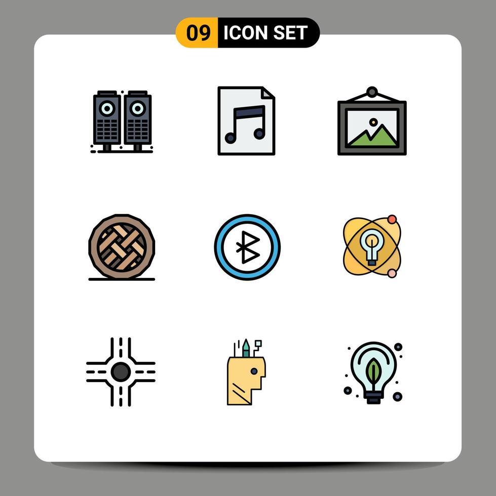 Pictogram Set of 9 Simple Filledline Flat Colors of atom connection wall bluetooth pie Editable Vector Design Elements