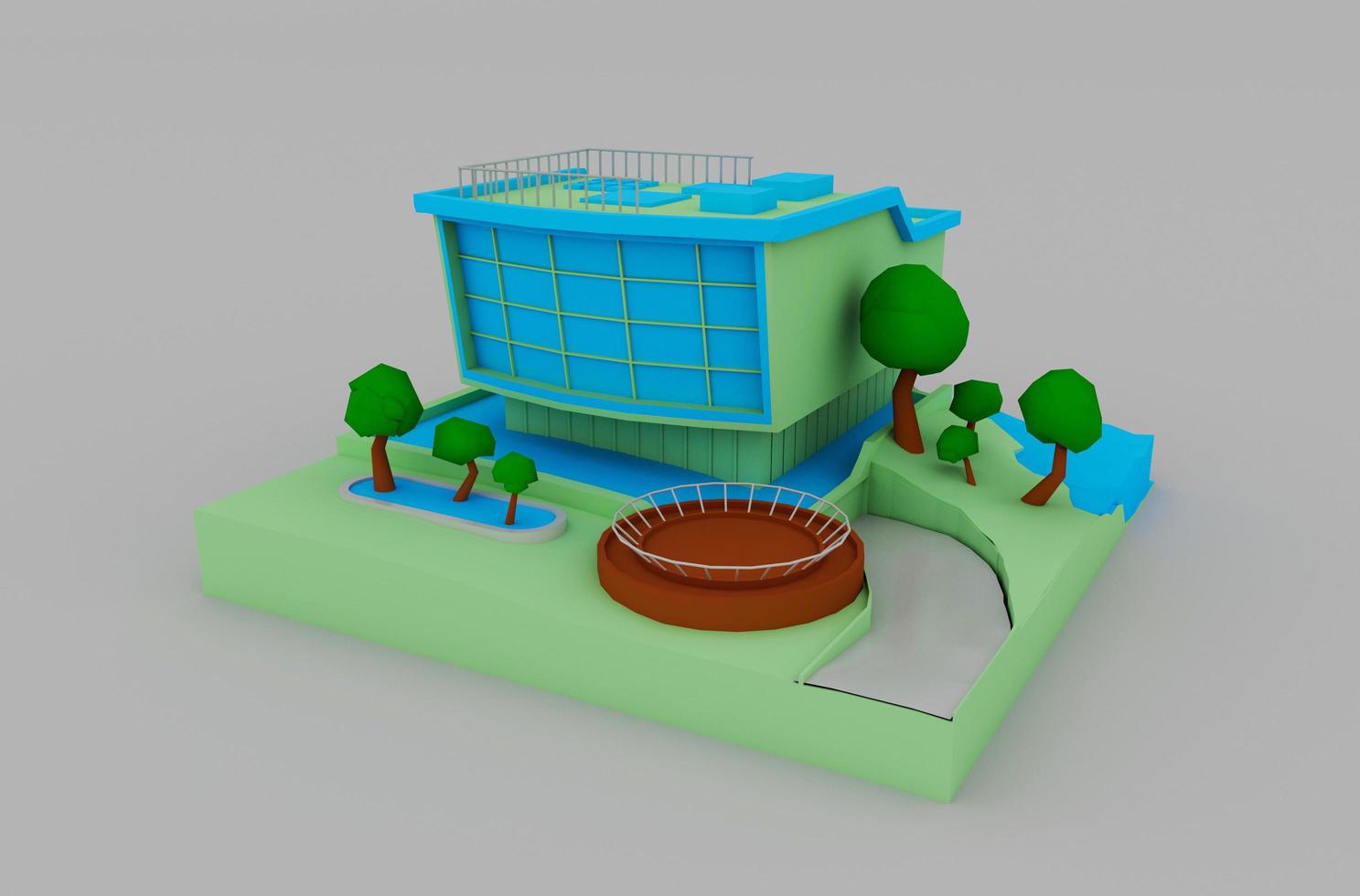 Ilustración 3d que representa una casa de polietileno baja mínima sobre fondo blanco. foto