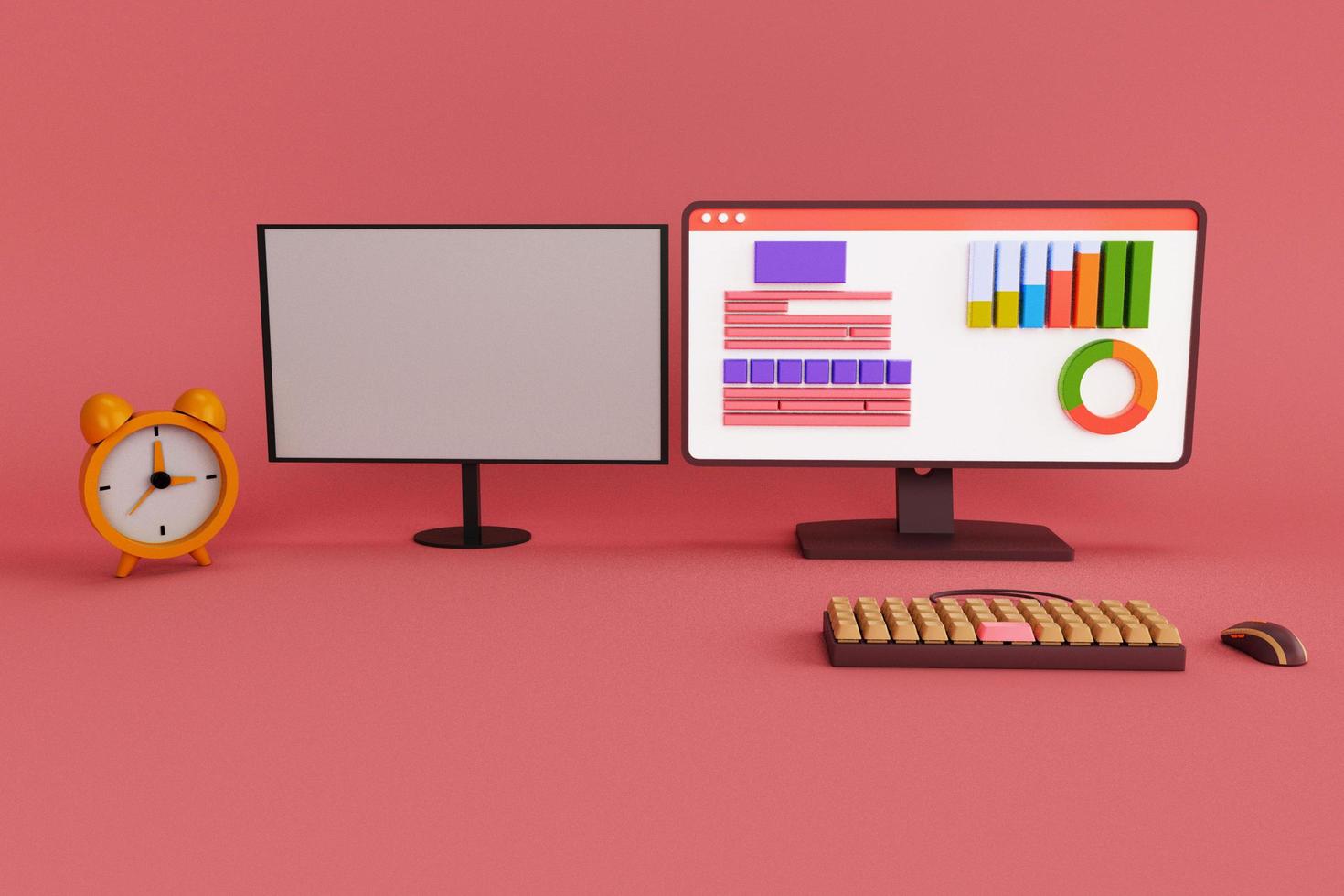 3d illustration rendering minimal computer monitor, Business and finance analytics on Roman background. photo