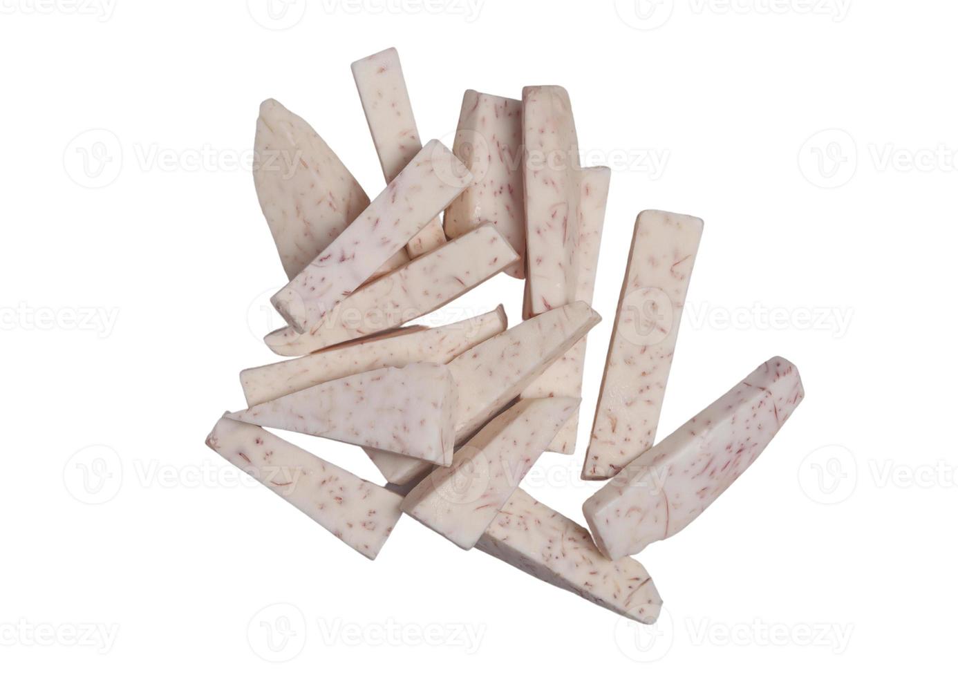 Sliced raw taro on a white background photo