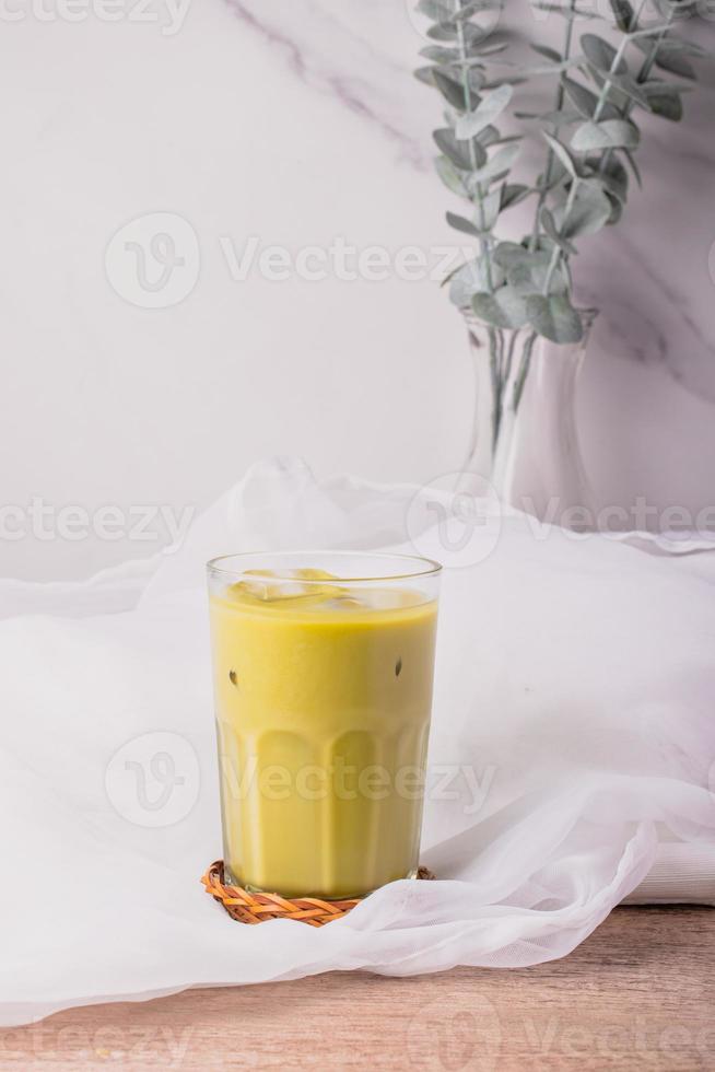 Iced matcha green tea drink in a clear glass 16022463 Stock Photo at