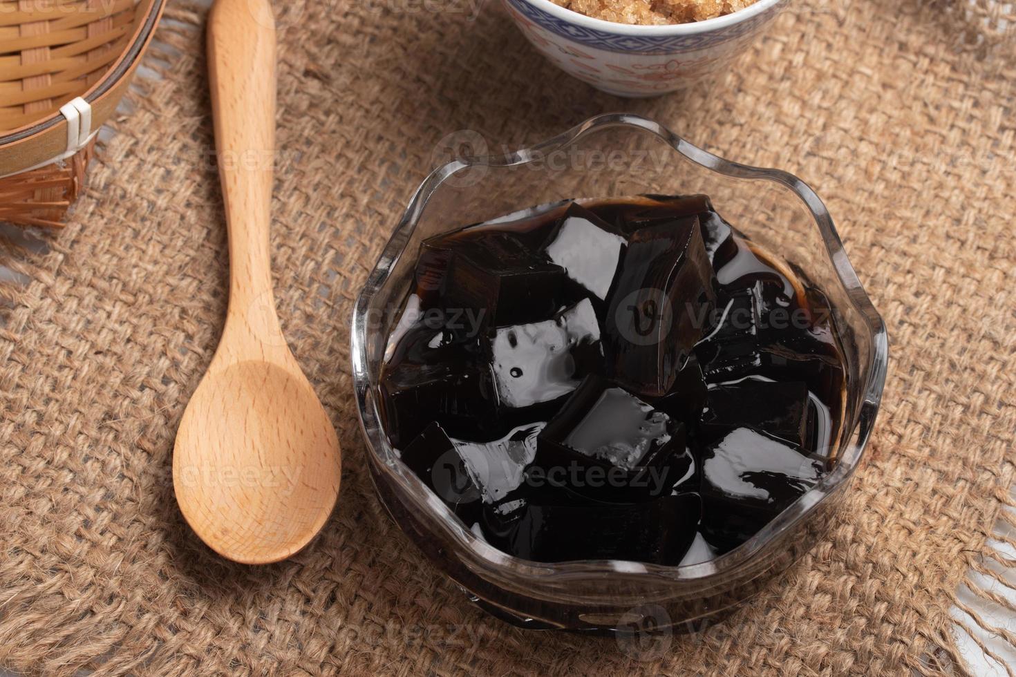 Brown Sugar Grass Jelly in a Sweet Thai Dessert Cup photo