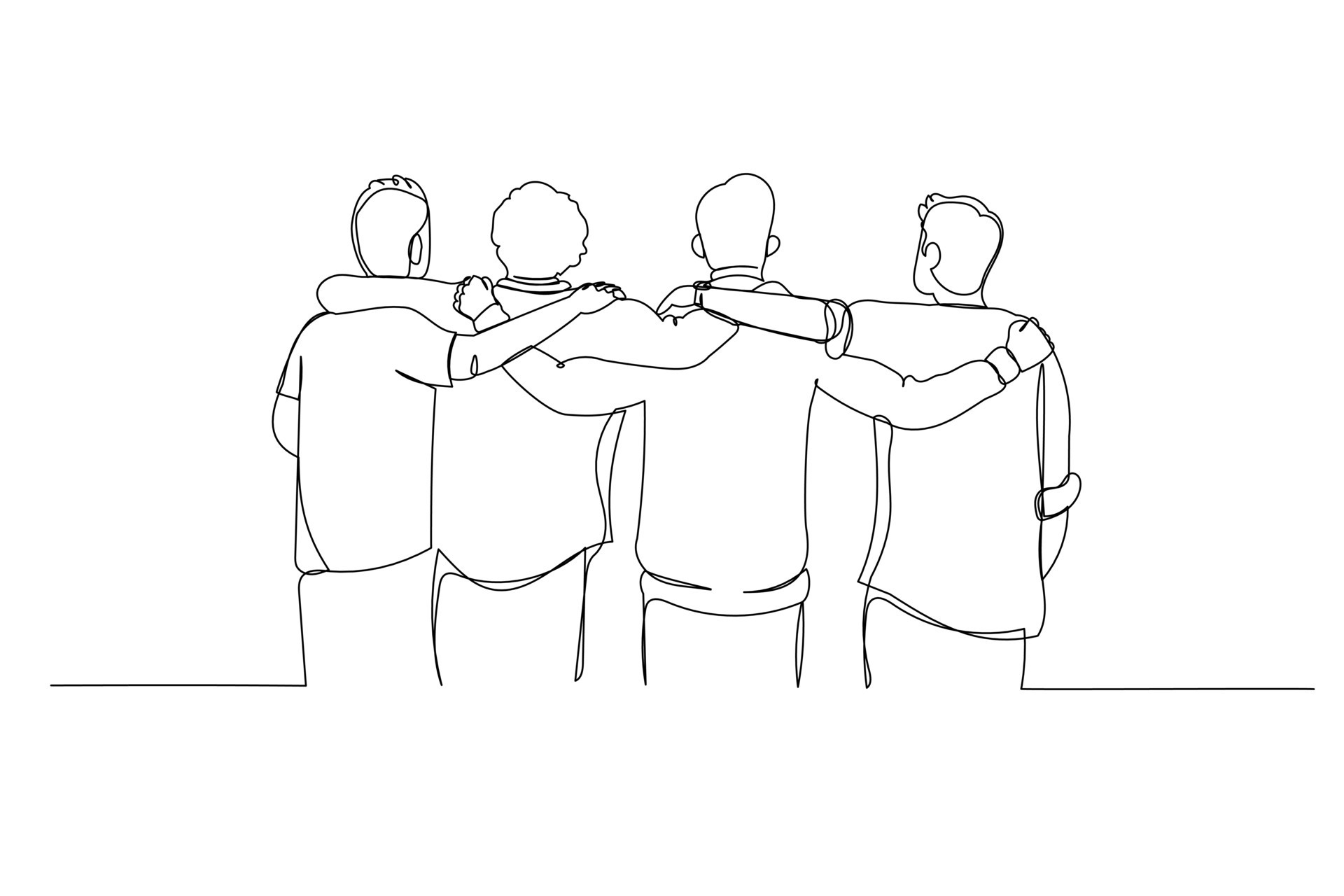 Cartoon of group of friends putting arms on shoulders embrace one another. One line art style 16022647 Vector Art at Vecteezy Cartoon of group of friends putting arms on shoulders embrace one another. One line art style 16022647 Vector Art at Vecteezy