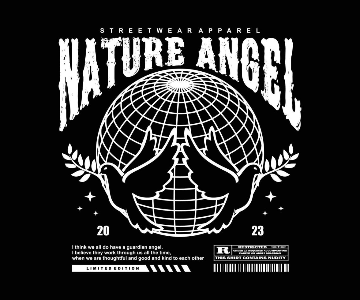 cite la ilustración del ángel de la naturaleza con una paloma de pájaro, diseño de camisetas retro de estilo, gráfico vectorial, afiche tipográfico o ropa de calle de camisetas y estilo urbano vector