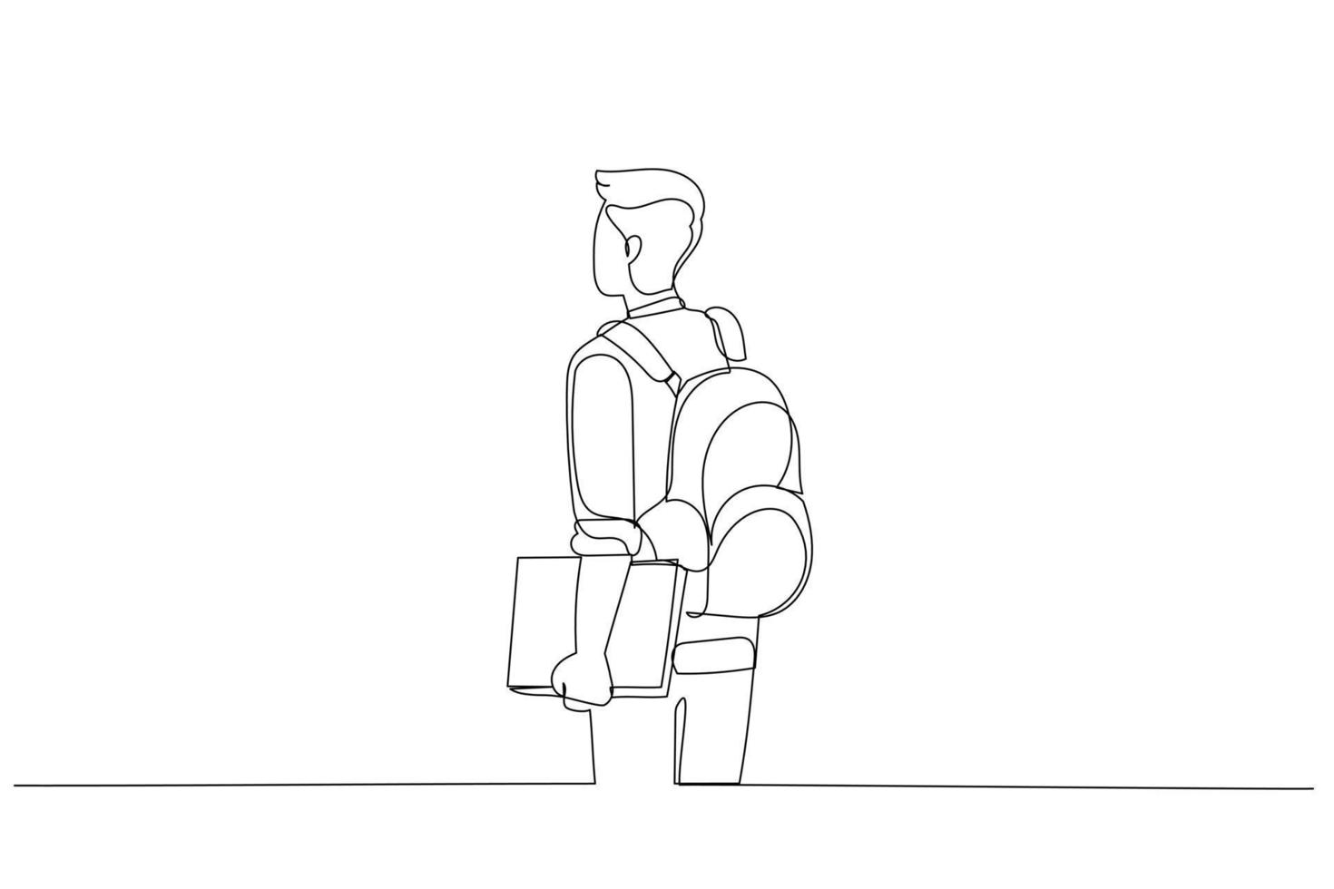 Illustration of back view of a male student standing and posing. Single line art style 16022767
