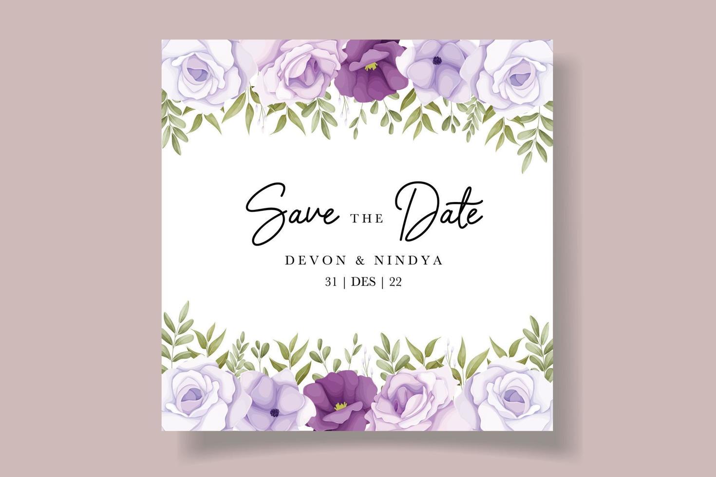 invitación de boda con bonitas flores moradas vector