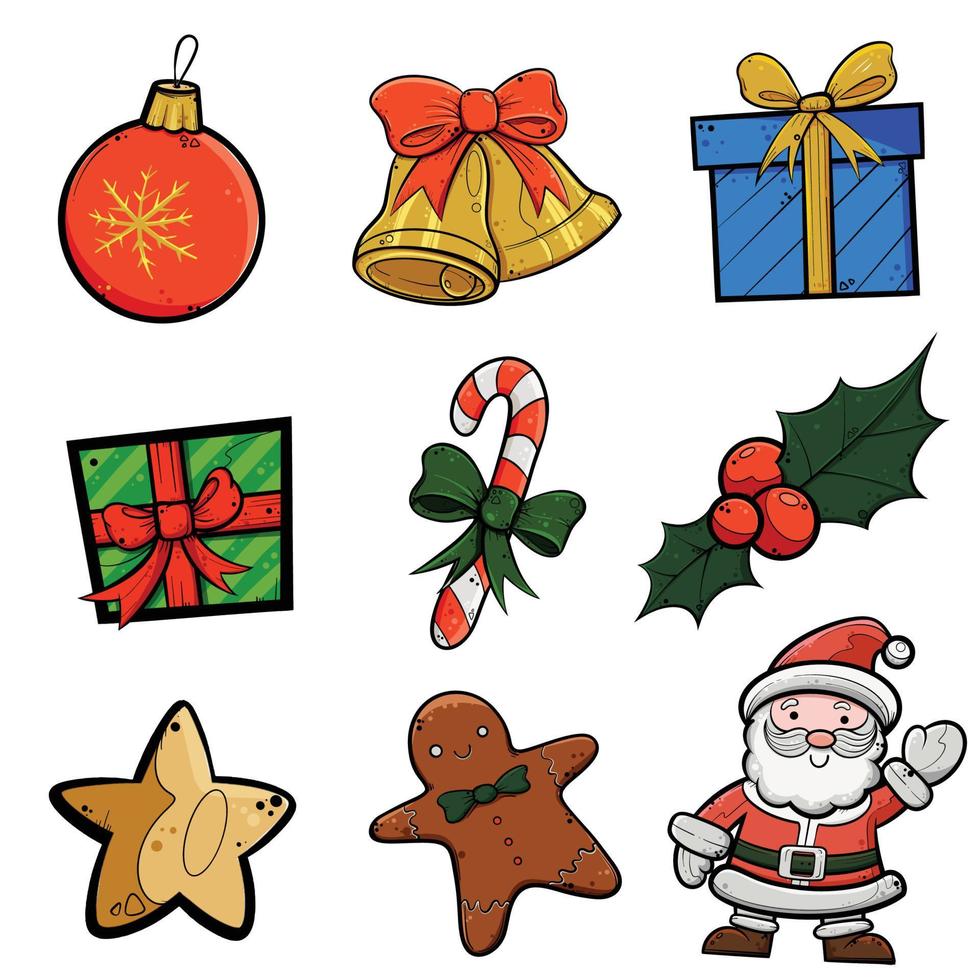 conjunto de dibujos animados de navidad para decorar la tarjeta vector