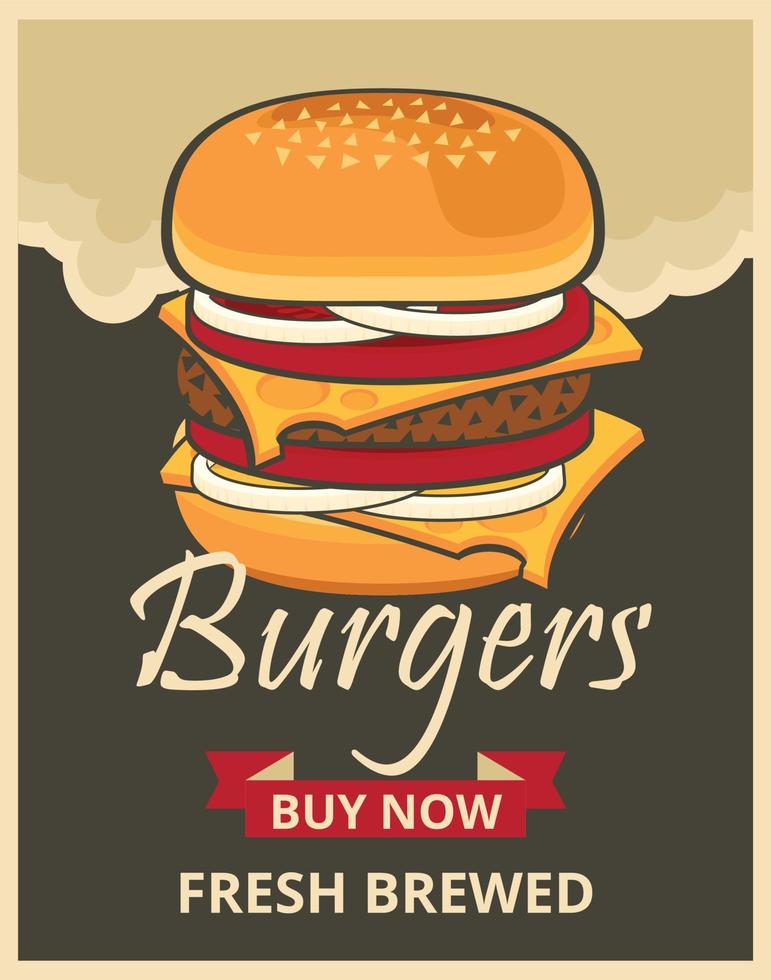 Fast food with hamburger poster design vector illustration. Buy now concept.