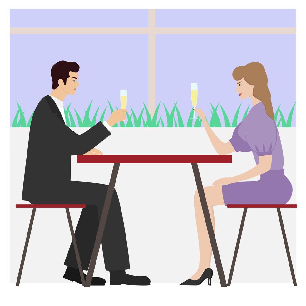 A man and a woman drink champagne at a table vector