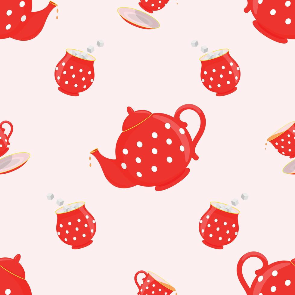 patrón de fiesta de té sin costura vectorial. servicio rojo vector