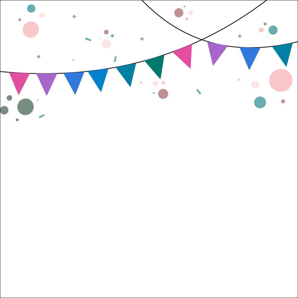Flag party Colorful Party Flags With Confetti And Ribbons Falling on white background. Celebration Event and Happy Birthday. Multicolored. Vector. vector