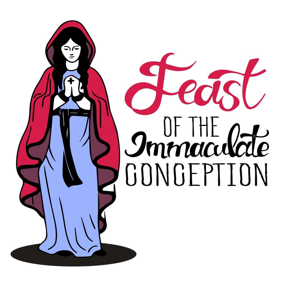 Feast of the Immaculate Conception of Blessed Virgin Mary. Annunciation. Mother of Jesus Christ pray accepting the good news. Great Feasts of the Orthodox And the Catholic Church vector