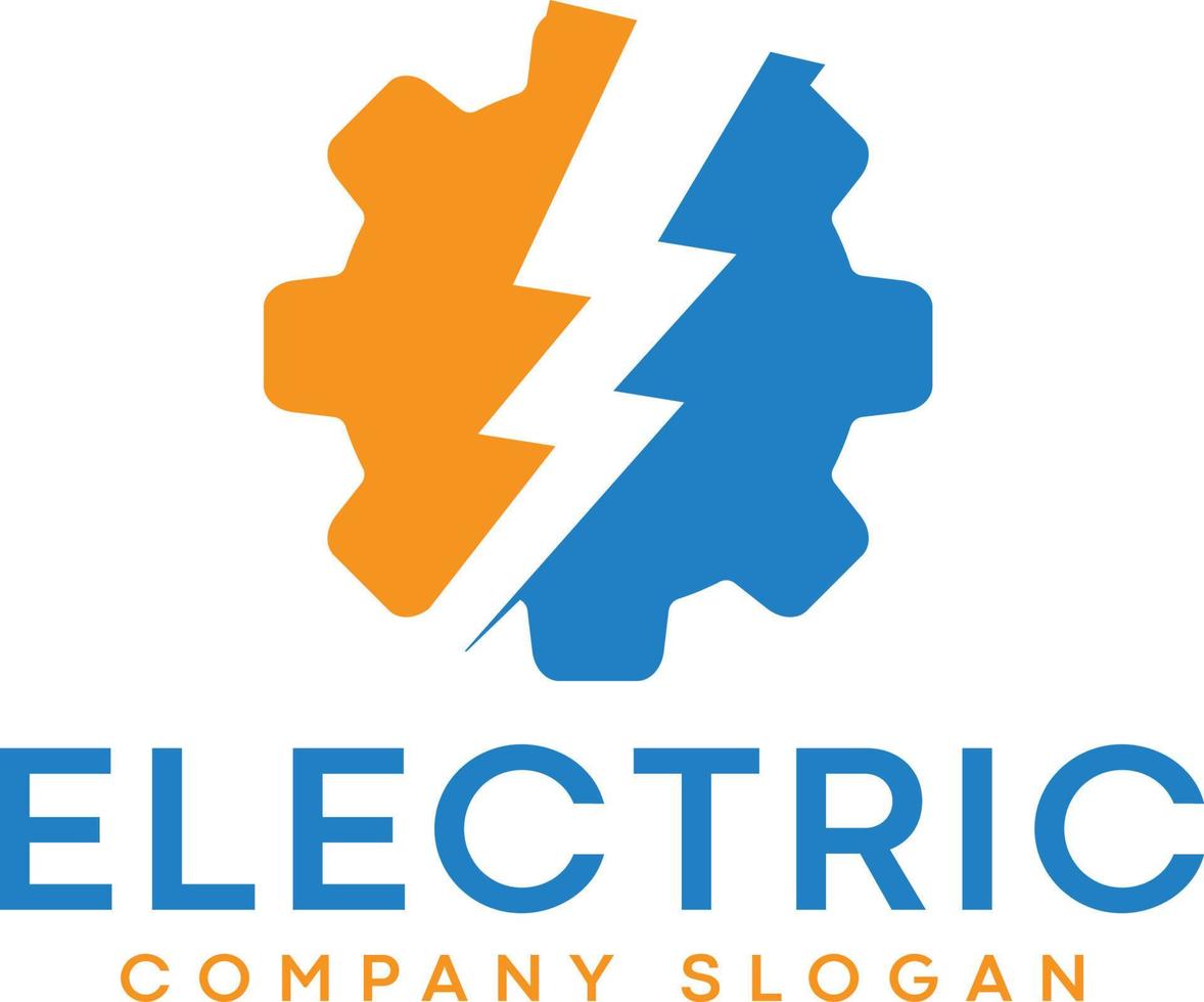 logotipo eléctrico de relámpago de engranajes con perno de iluminación vector