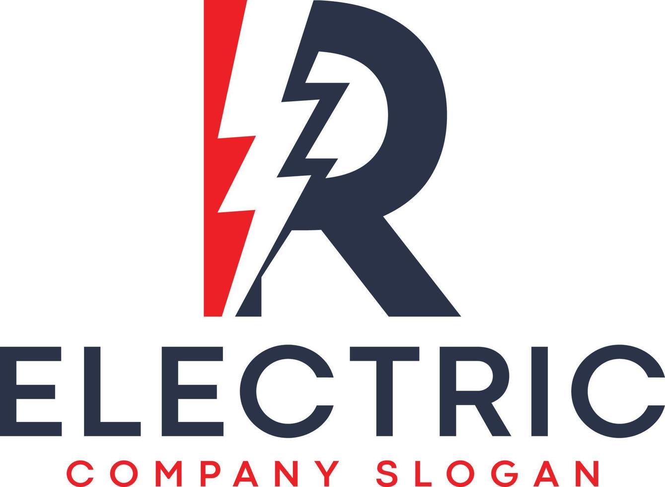 letra r relámpago logotipo eléctrico con rayo vector