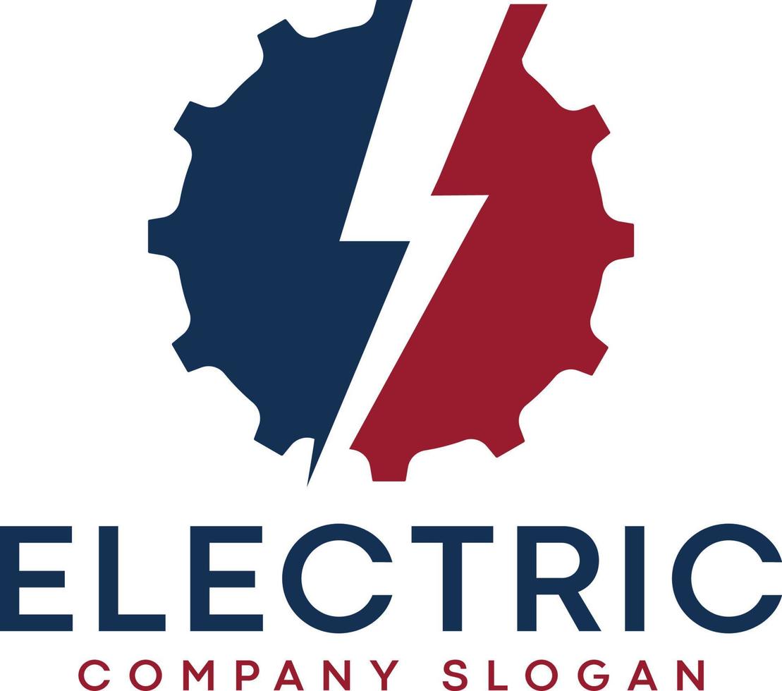 logotipo eléctrico de relámpago de engranajes con perno de iluminación vector