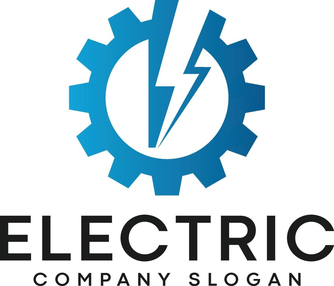 logotipo eléctrico de relámpago de engranajes con perno de iluminación vector