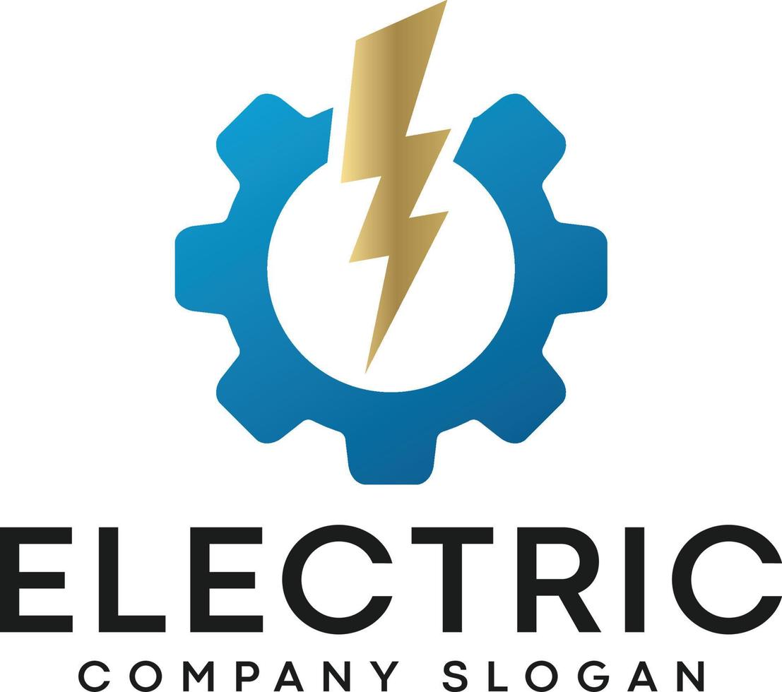 logotipo eléctrico de relámpago de engranajes con perno de iluminación vector