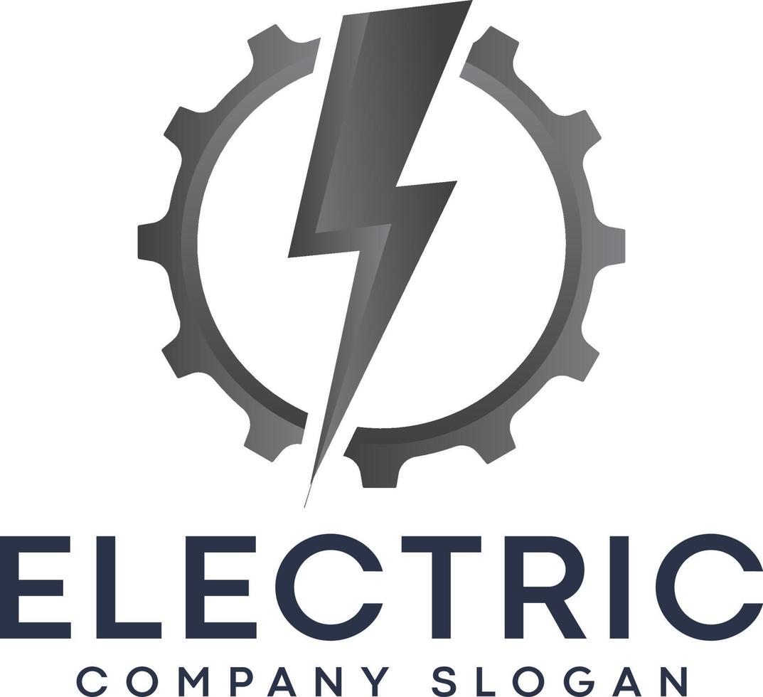 logotipo eléctrico de relámpago de engranajes con perno de iluminación vector