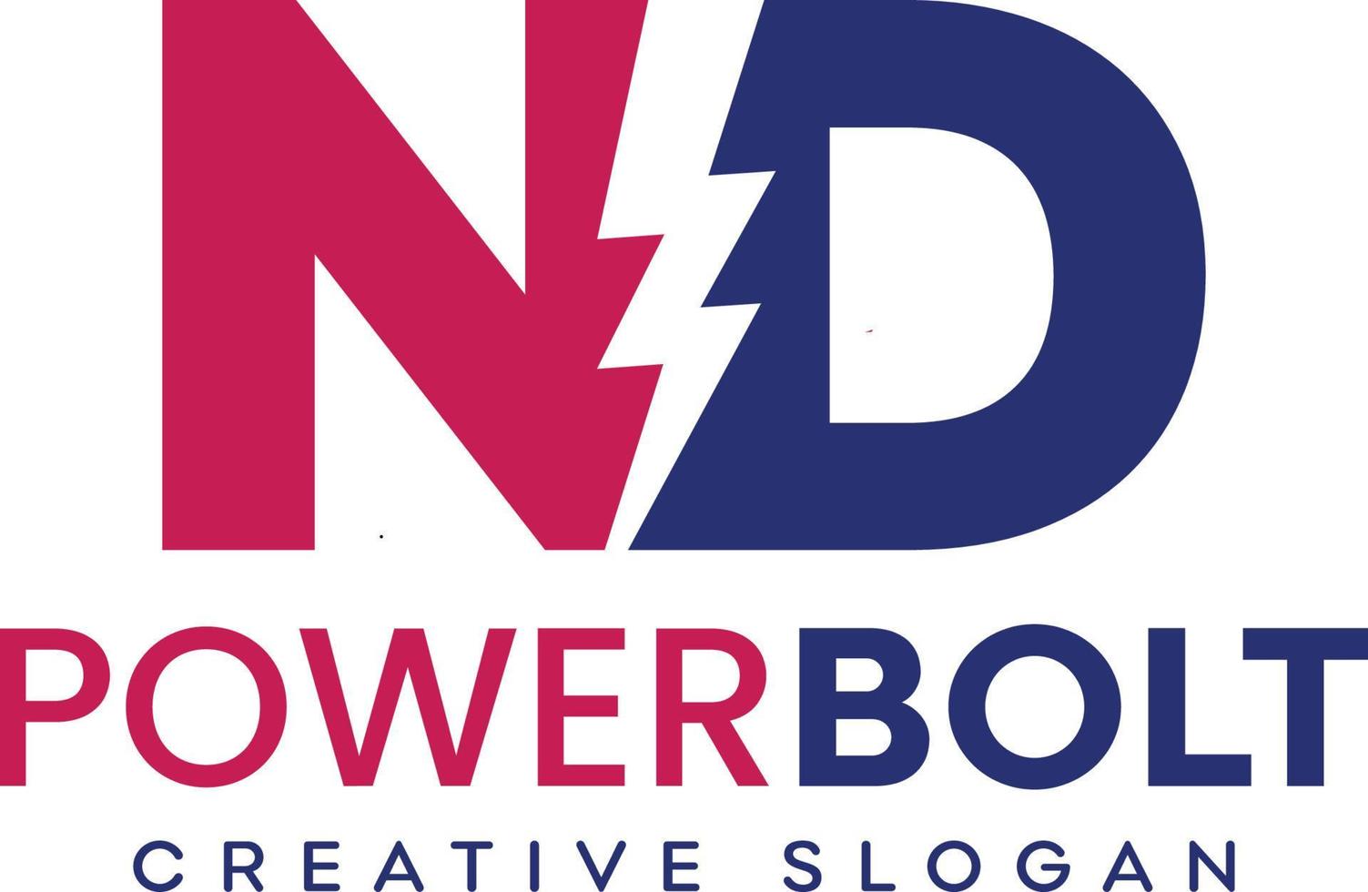 ND letter logo design with lighting thunder bolt vector