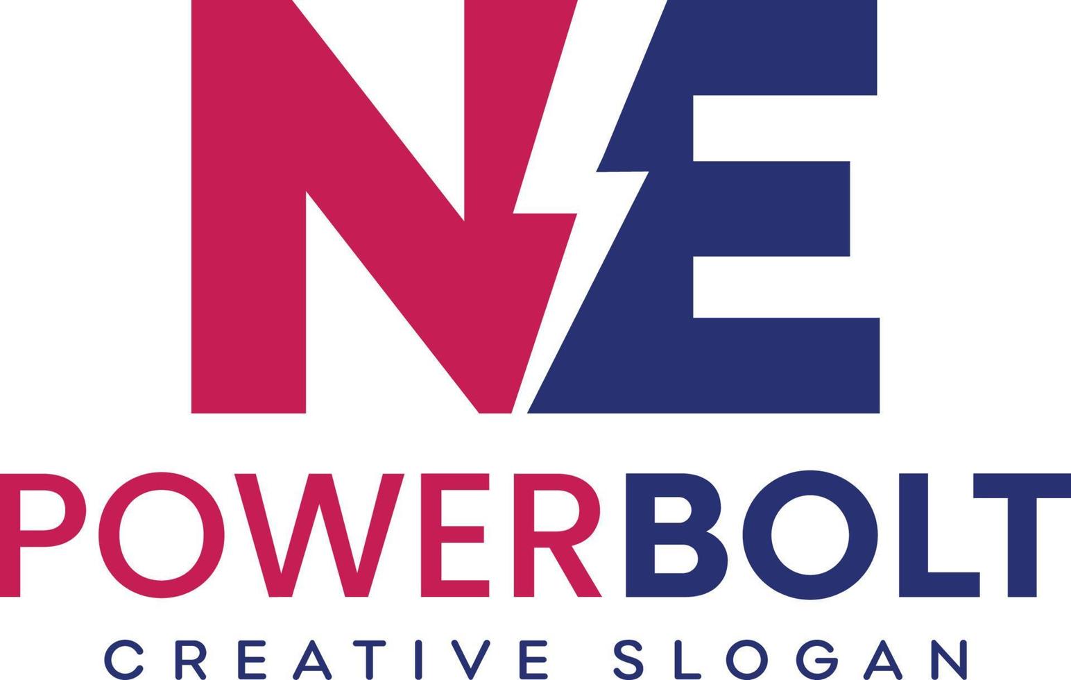 NE letter logo design with lighting thunder bolt vector