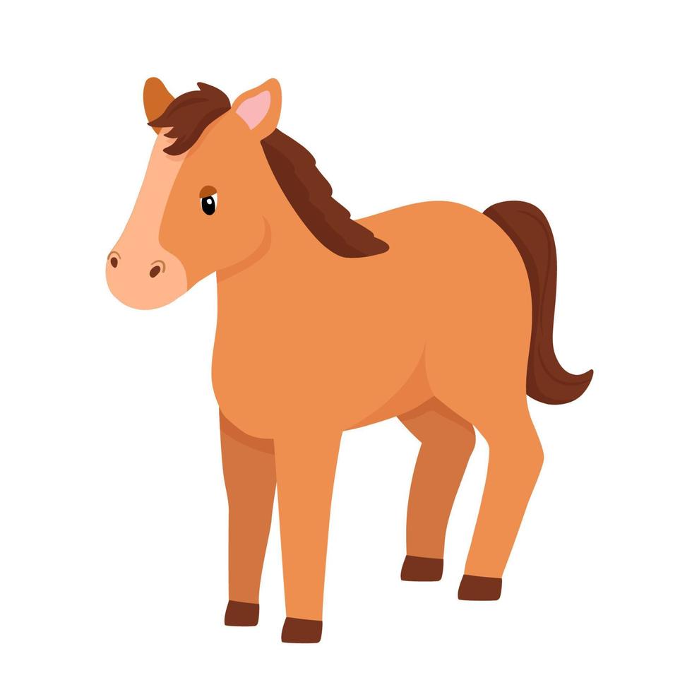 lindo personaje de caballo aislado sobre fondo blanco. ilustración plana vectorial infantil con animales de granja para niños vector