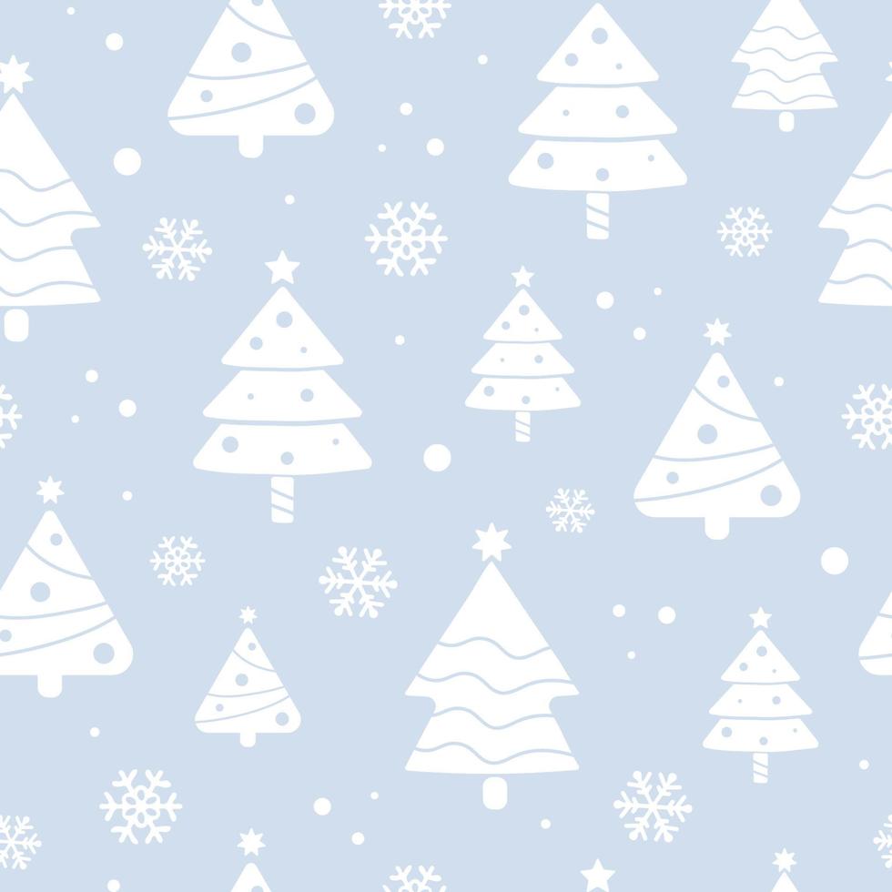 Blue Winter Christmas trees background. Seamless Pattern with Christmas trees for Winter and Christmas theme. Vector illustration.