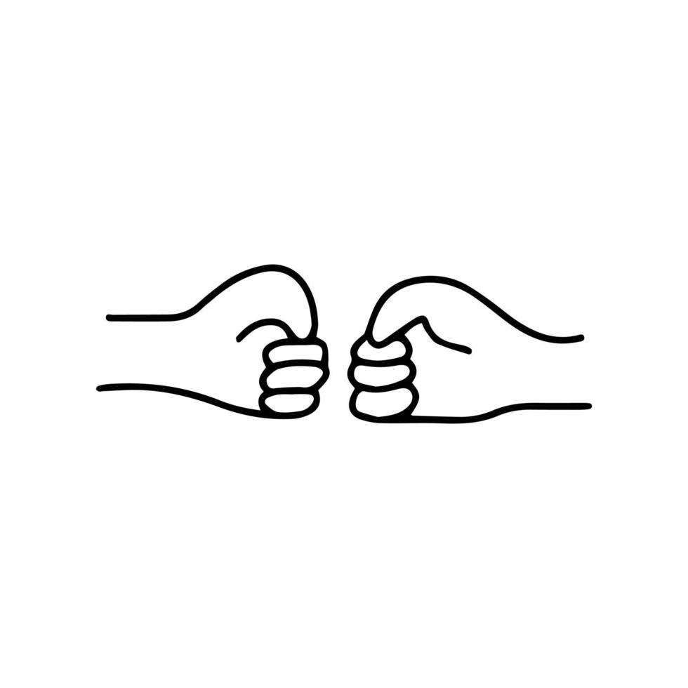 Two hands hit with fists. Vector doodle