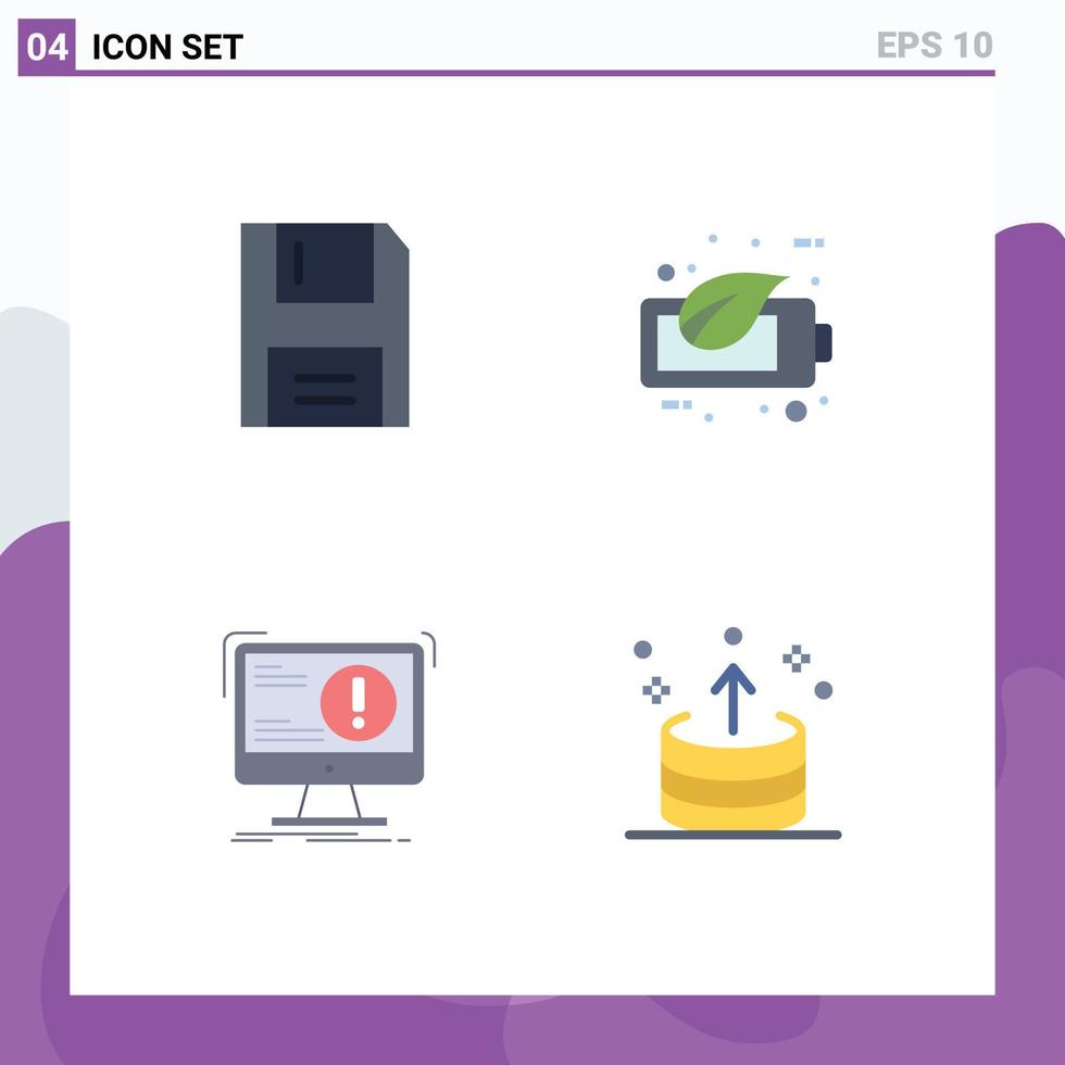 Pack of 4 creative Flat Icons of devices alert floppy ecology attack Editable Vector Design Elements